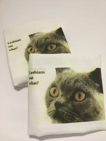 Flour Sack Tea Towel - Set of 2 -  Lesbian Eat What? Flour Sack Tea Towel - Set of 2 -  Lesbian Eat What?