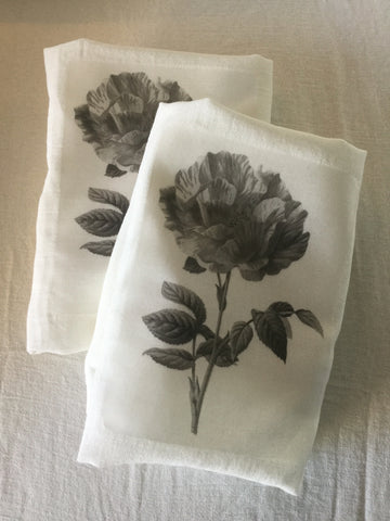 Flour Sack Tea Towel - Set of 2 -   Black & White Rose