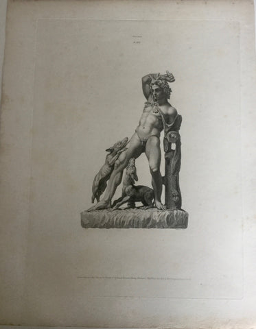 Male Statue 1800s Engraving  - Statue with Dogs Male Statue 1800s Engraving  - Statue with Dogs