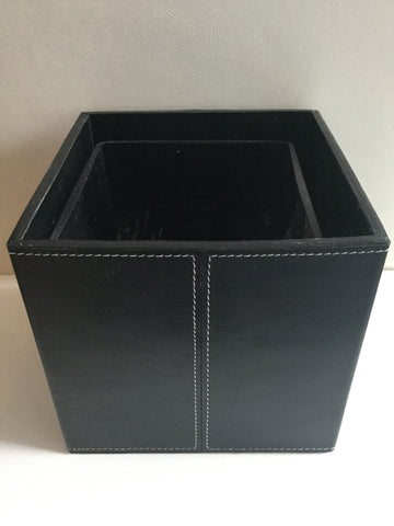 Square Leather Containers Large - Black with glass container Square Leather Containers Large - Black with glass container
