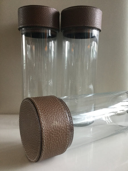 Clear Glass Containers - Caramel Leather Top