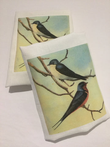 Flour Sack Tea Towel - Set of 2 -   Birds on twig