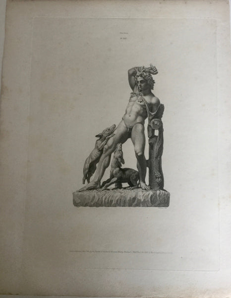 Male Statue 1800s Engraving  - Statue with Dogs