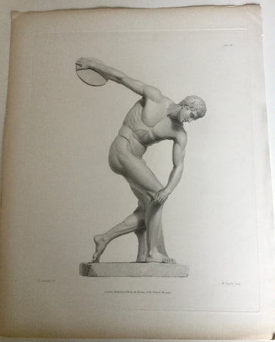 Male Statue 1800s Engraving   Disc Thrower